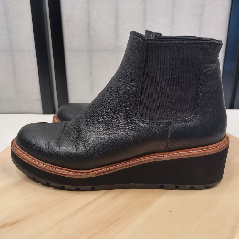 Eileen Fisher Chelsea Wedge Black Leather Ankle Bootie Women US 7 - Picture 6 of 12